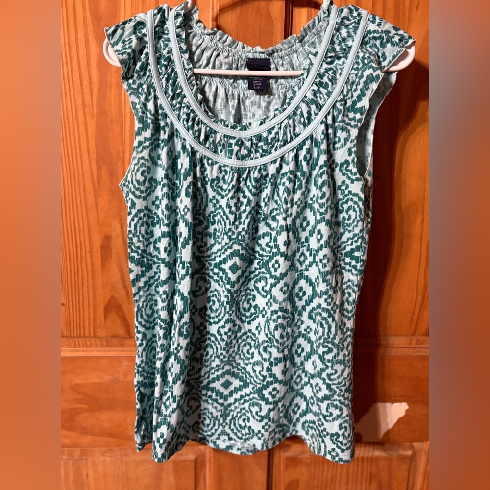 Basic Editions Teal and Mint Patterned Sleeveless Tank